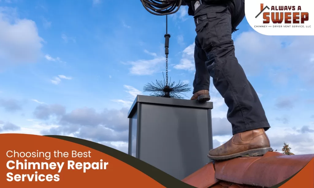 Choosing the Best Chimney Repair Service in Ocala, FL 4 A professional technician standing safely on a roof, preparing to use a wire brush tool for chimney repair services in Ocala, FL against a blue sky.