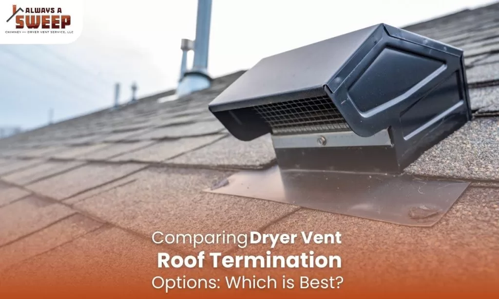 Comparing Dryer Vent Roof Termination Options: Which is Best? 2 A close-up of a heavy-duty black metal roof dryer vent cap installed securely on a brown shingled roof for a home exhaust system in Denver, CO.