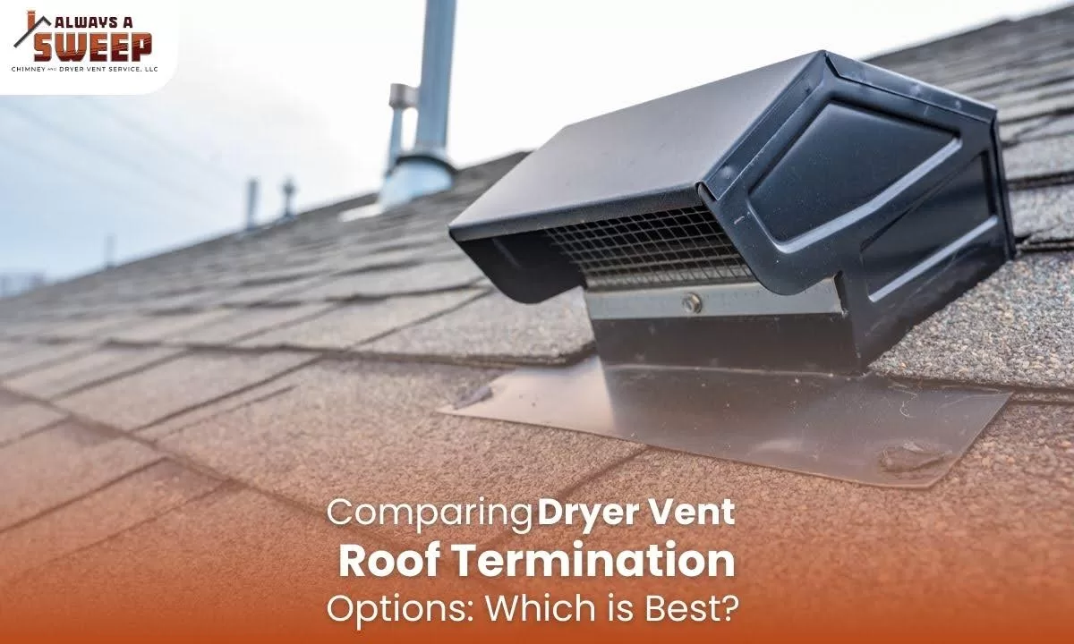 A close-up of a heavy-duty black metal roof dryer vent cap installed securely on a brown shingled roof for a home exhaust system in Denver, CO.