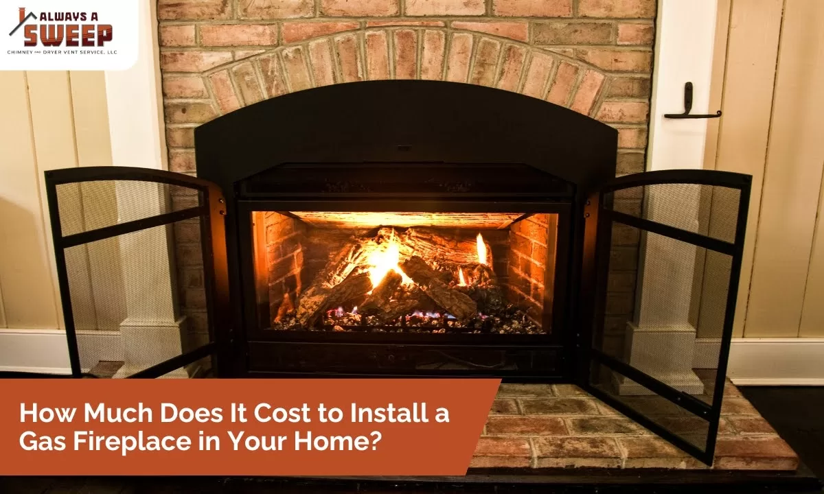 A newly installed gas fireplace insert with lit logs glowing inside a beautiful brick hearth and mantel assembly in a Denver, CO home.