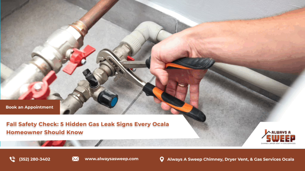 A close-up view of a technician using pliers and a wrench to adjust a residential valve system, illustrating a seasonal fall safety check for gas lines in Ocala, FL.