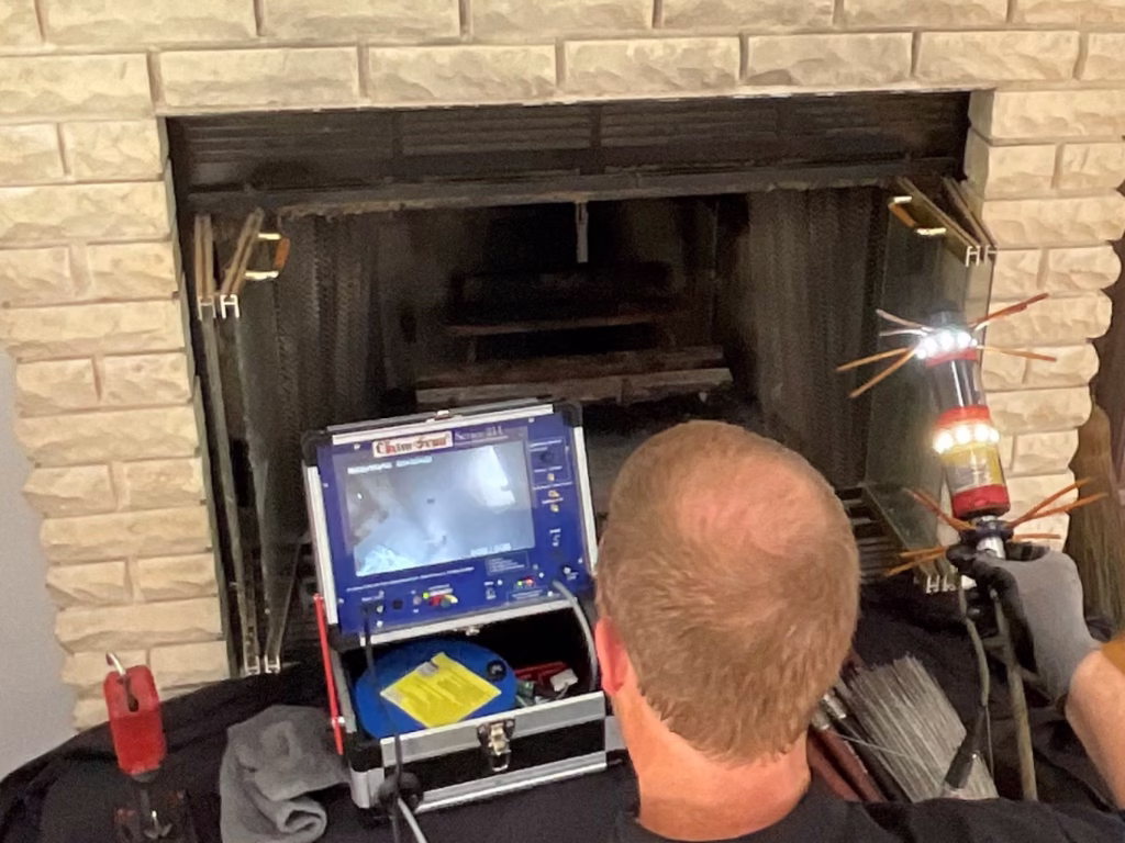 Clean chimney by worker