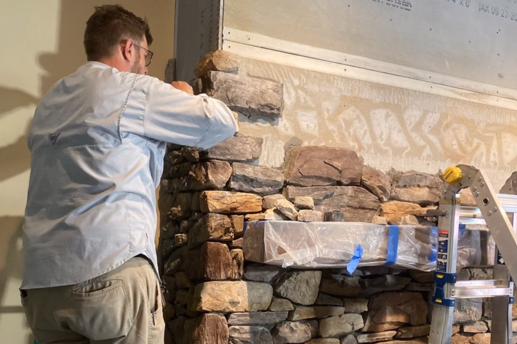 build wood burning fireplace with stone