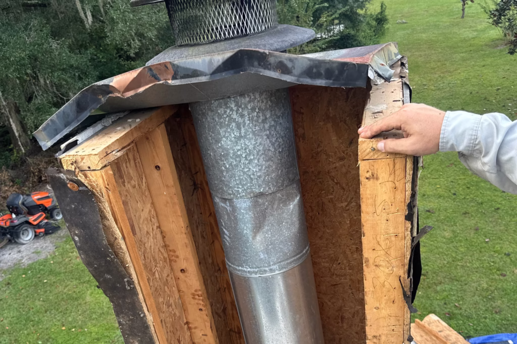 Vent aluminum pipe installation in wood cover box