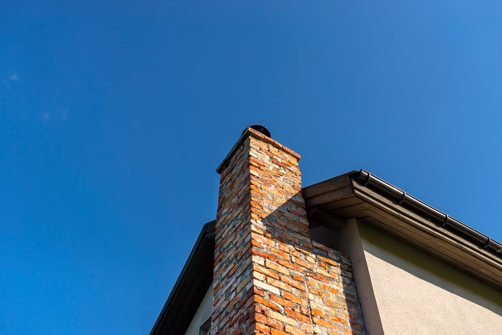 A,Red,Ceramic,Brick,Chimney,Standing,At,The,Rear,Of