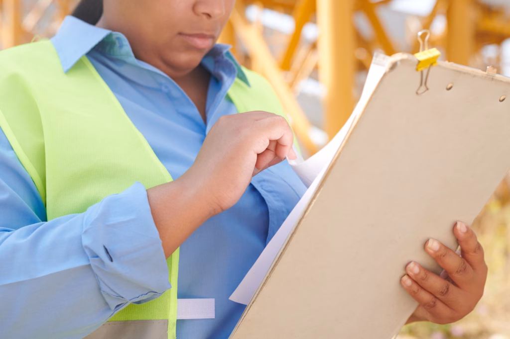 CSIA-certified technician documenting a chimney cleaning inspection report