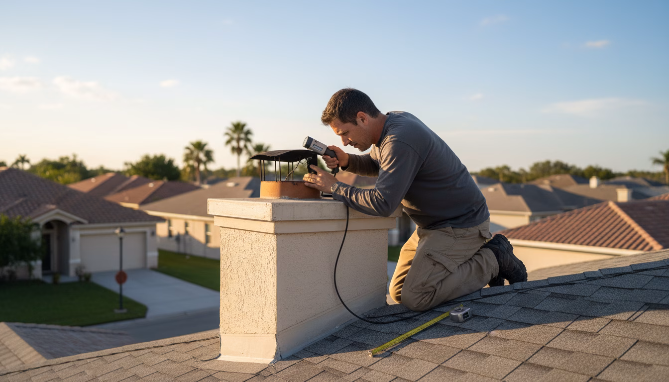 technician performing a chimney inspection in Newberry FL home with camera scope