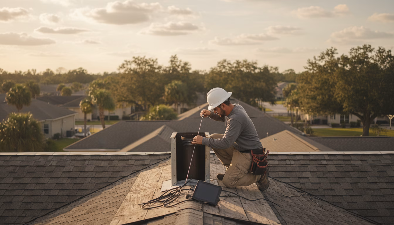 Relining 3 certified technician performing flue liner inspection with camera scope