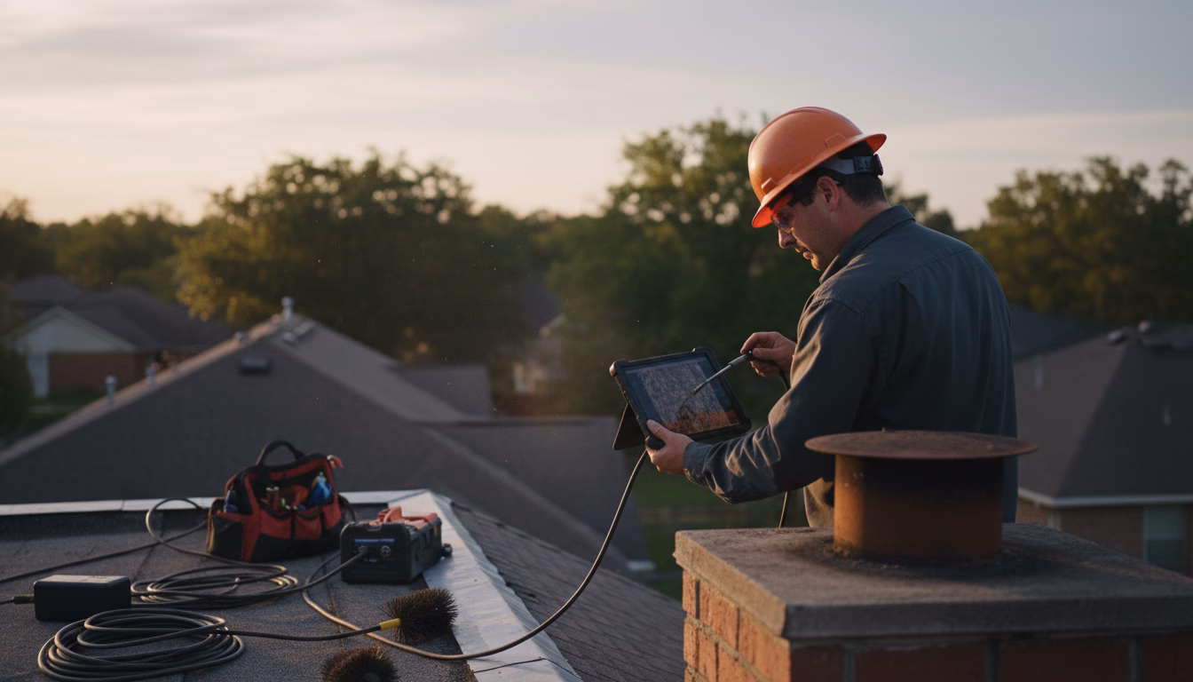 technician performing chimney relining gainesville fl inspection with video scope