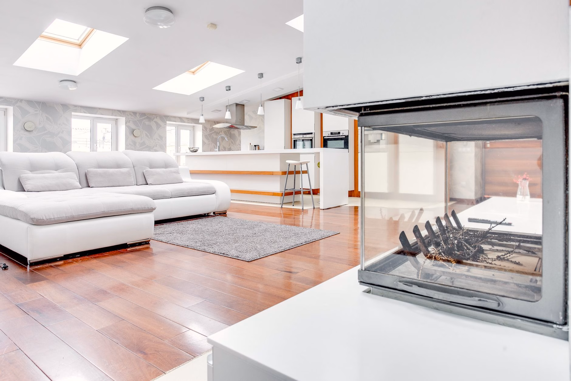 technician performing gas fireplace installation in a Central Florida living room