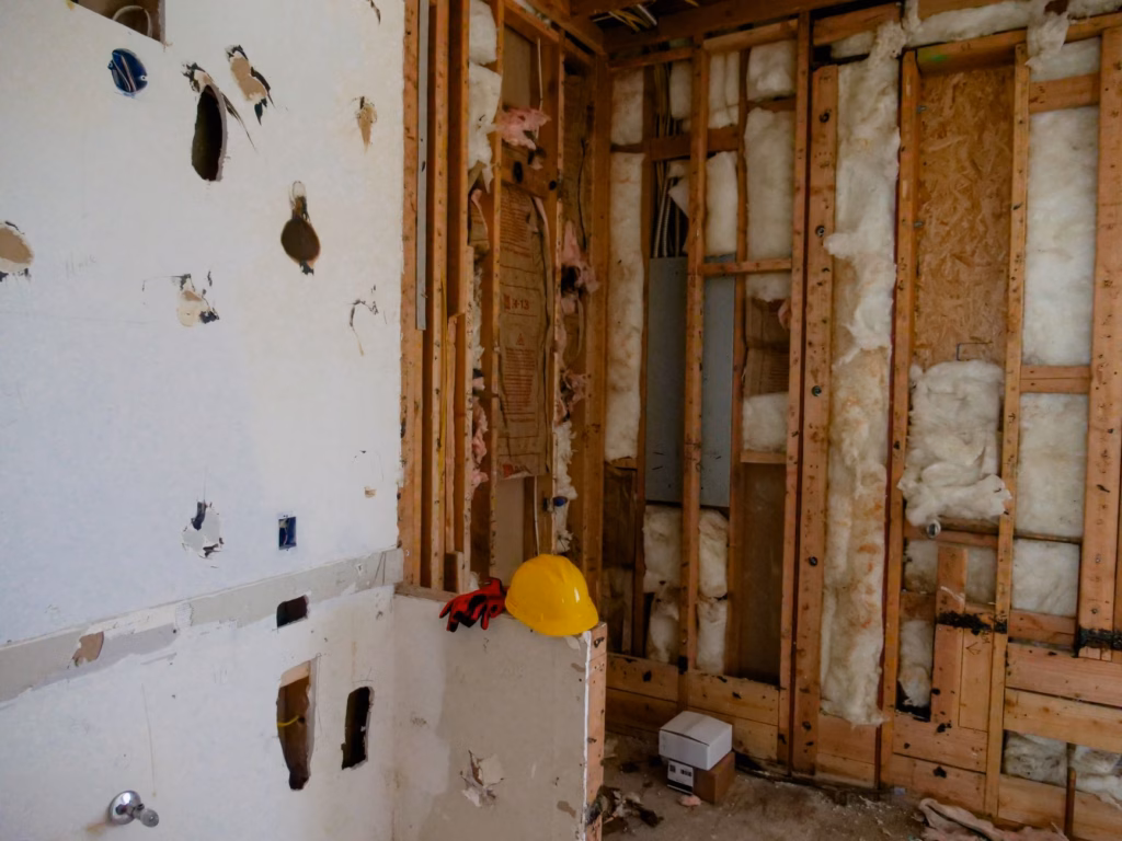 gas line and venting connections before drywall closure for a fireplace project