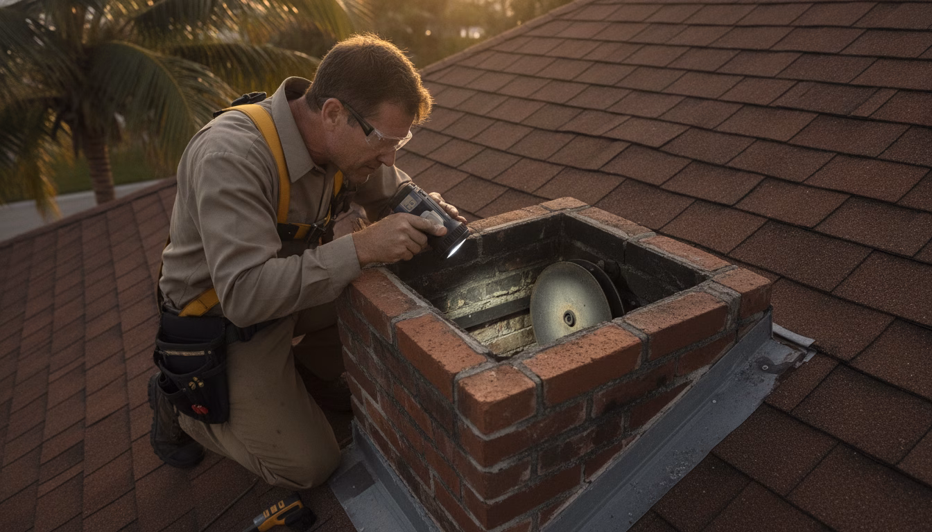 chimney relining st pete beach fl technician inspecting cracked flue liner