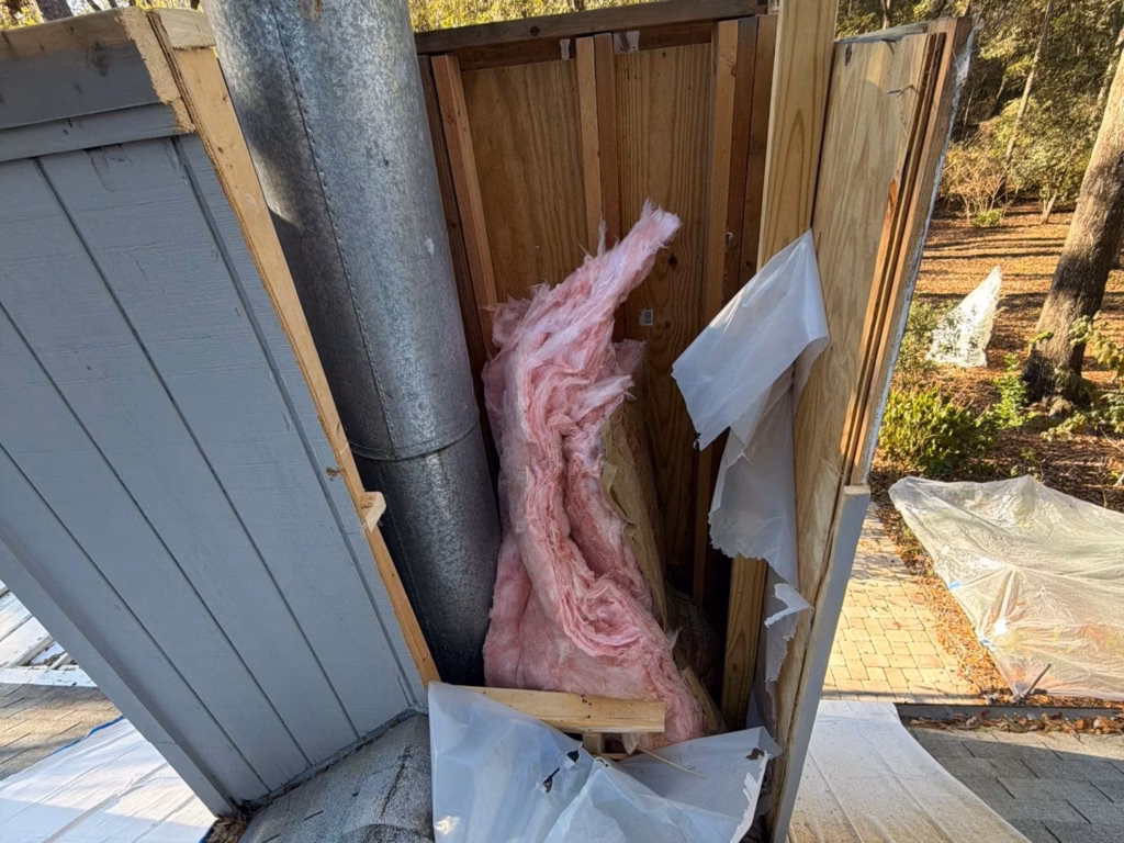 Wood framed chimney chase during repair