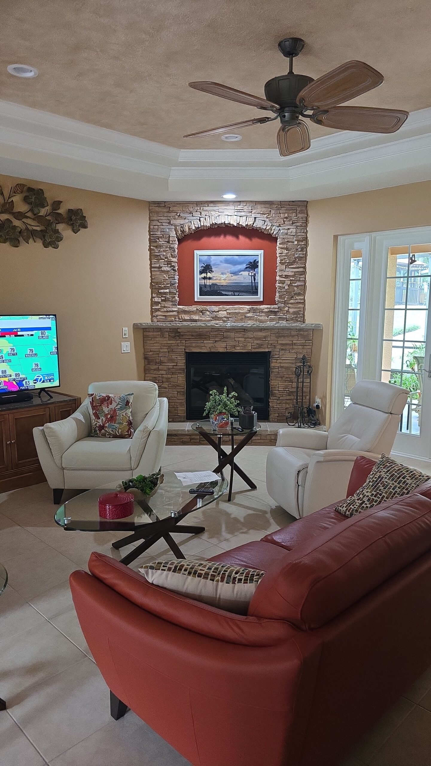 electric fireplaces installed in a modern Ocala living room wall